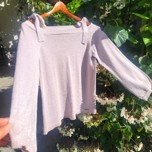 Michael Kors Woman Sweater L Off-Shoulder Pink Shimer Ribbon Ties